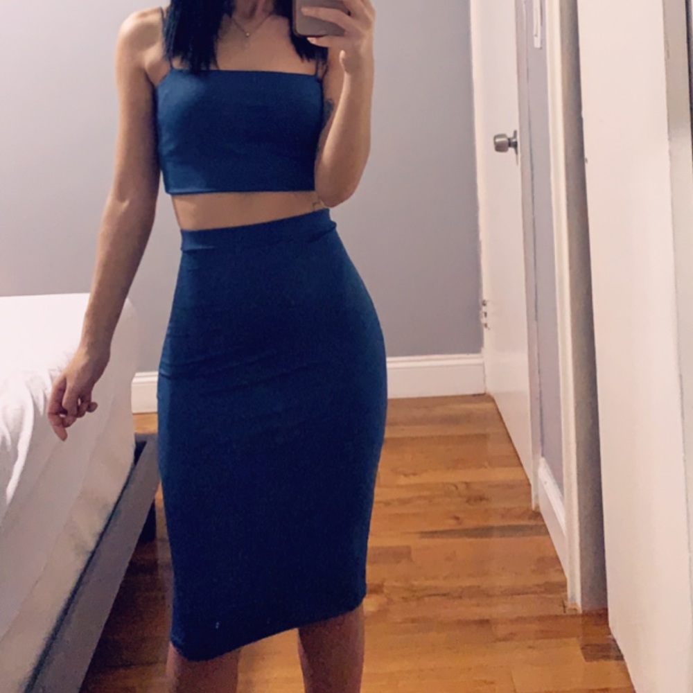 Dark blue two piece skirt set